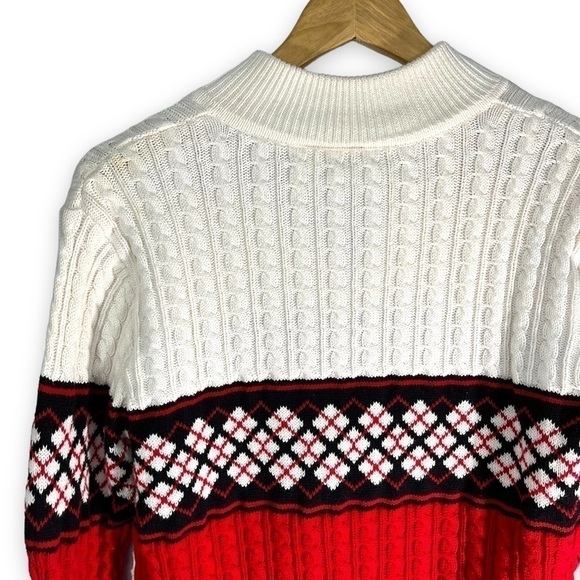 4 for $20 SALE! Liz Claiborne LizGolf Quarter Zip Cable Knit Sweater Red/Cream S - Picture 9 of 12